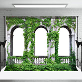 Aperturee - Retro Building Arch Wall Greenery Photo Backdrop